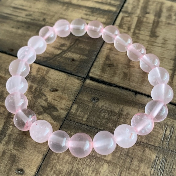 Handmade Jewelry - 8mm Pink Quartz Chakra Stretch Bracelet